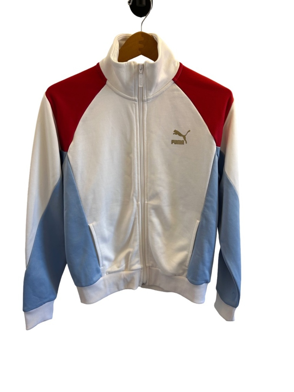 Puma Retro Women’s Color-block White, Red & Light Blue Zip Track Jacket Size S - Picture 2 of 5